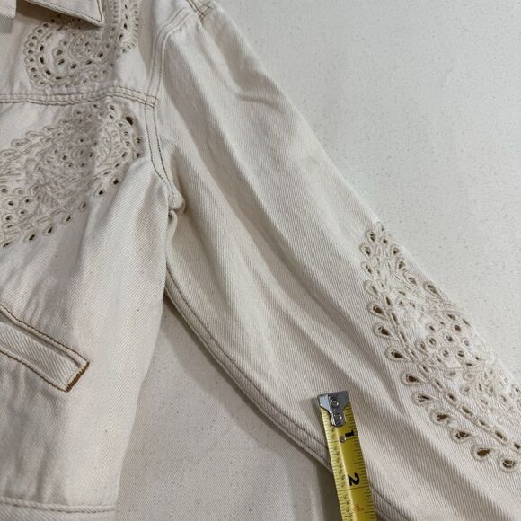 FREE PEOPLE Women Cream Denim Jean Jacket Size Small - Picture 4 of 10